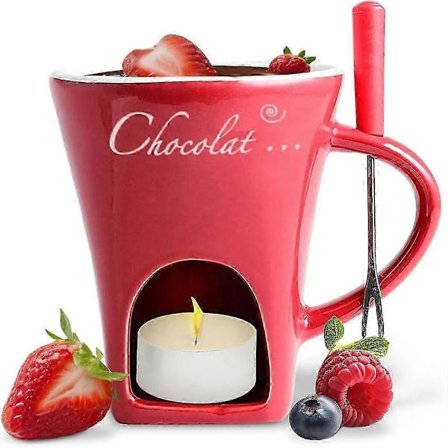 Chokoladefondue Krus Kaffekop Chokoladesmeltningskrus med Gaffel Fonduegryde Varmer Krus Slik Hot Pot