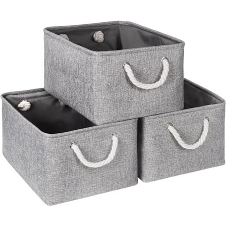 Oppbevaringskurv for hyller, oppbevaringsbokser med håndtak, store stoffoppbevaringskasser for organisering av hjemmet og kontoret, grå Full/Grey 