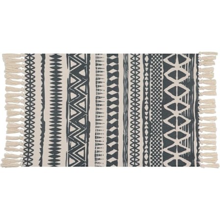 Bohemisk bomullsmatta med fransar, handvävd matta maskintvättbar marockansk köksmatta, inredning