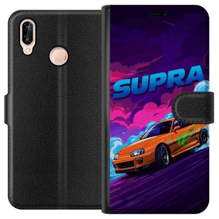 Kompatibelt Lommeboketui til Huawei P20 lite Toyota Supra i drift med neonfarget røyk, fartfølelse og nattlig gatebilløpmiljø