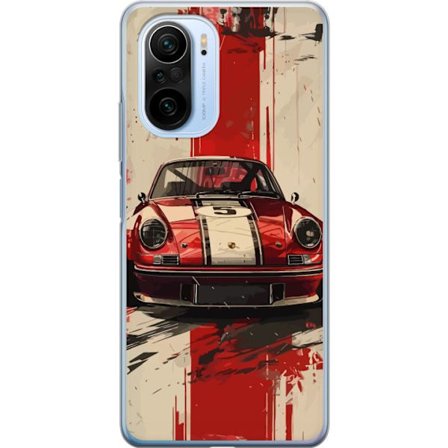 Kompatibelt Genomskinligt Skal till Xiaomi Mi 11i Klassisk röd racingbil med vita ränder retro sportbil illustration för bilälskare och motorsport