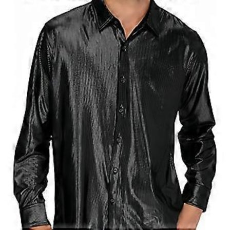 Herre Disco Skjorter Skinnende Langærmet Skjorte (3XL Sort)