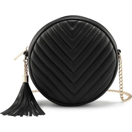 Kvinners crossbody-veske skuldertaske rund frynsete lommebok clutch kveldsliten liten PU-lær tote mote lommebok med kjede svart