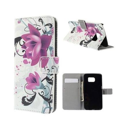 Moberg Samsung Galaxy S6 Edge Læder Kortholder Etui - Lilla Blomst Purple