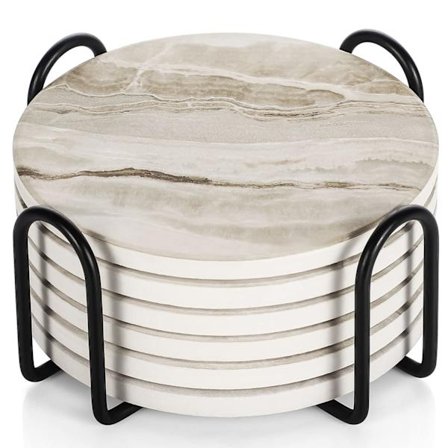 Underlägg Set om 6 - Marmor Keramik Med Hållare och Korkbas för Kvinnor Män, Olika Koppar, Bord & Heminredning, 4 tum