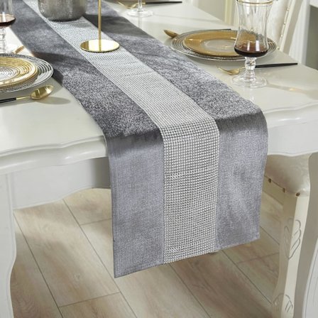 Diamant Bordløper Sølvgrå 180cm Moderne Diamant Stripe Bordløper Borddekorasjon for Bryllup Fest Borddekorasjoner (33 x 180cm, Sølv)