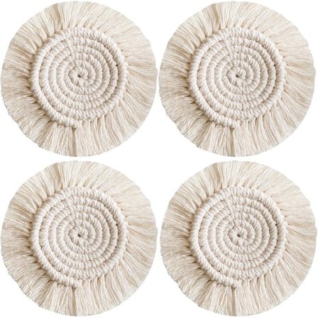 4 stk flettede bomullsbrikker Brikker Kaffe Øl Krus Matte med Dusker Boho Borddekorasjon for Bar Restaurant