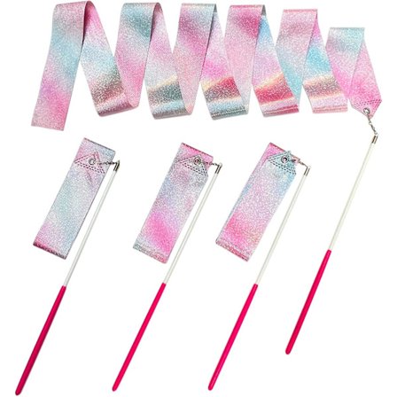 2 stk Dansebånd, Barnegymnastikkbånd, Rytmisk Gymnastikkbånd med Stav, Glitrende Dansebånd, for Kunstnerisk Dansetrening Bursdagsfestgaver, 2m