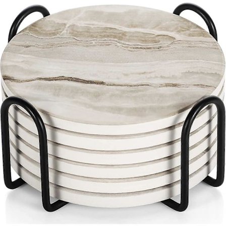 Glasbrikker - Sæt med 6 glasbrikker - Marmor glasbrikker Keramik - Glasbrikker med holder og korkbund, til kvinder og mænd til forskellige kopper, 