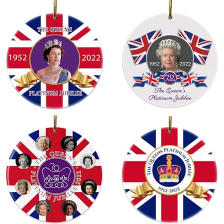 Drottning Elizabeth II Platinum Jubilee 70-årsjubileumsdekorationer - 2022 Julgranshängande dekorationer, 3 tum God Jul Akryldekorationer 4 stycken