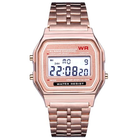 Digital Vintage Retro Klokke Armbåndsur Rosegull Metall LCD