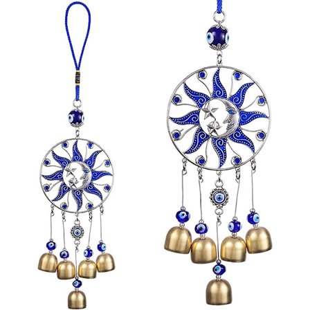 Sininen Paha Silmä Aurinko Kuu Tuulikello Amuletti, Pahan Silmän Riipuskoriste, Käsintehty Turkkilainen Pahan Silmän Koriste, Onnekas Sininen Pahan 