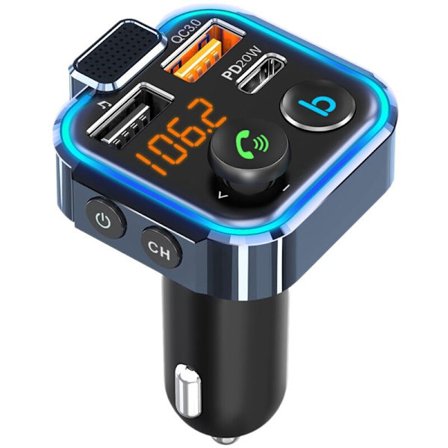Bil FM-sändare Adapter Bluetooth 5.0 MP3-spelare Handsfree Typ-C PD 20W + QC3.0 USB-laddare