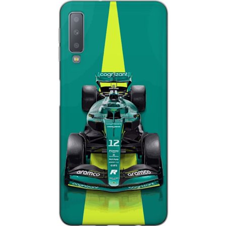 Yhteensopiva Puhelinkuori Samsung Samsung Galaxy A7 (2018) Aston Martinin Formula 1 -auto vihreässä kilpailumuotoilussa, jossa on moderni studiosent