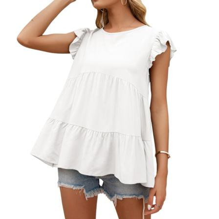 Dam T-shirt Sommar Spets Rund Hals Kort Ärm Casual Lös