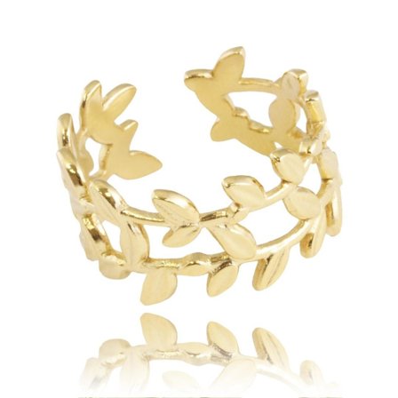 Bred Guld Ring i Stål i Fint Mönster - Guldpläterad - Justerbar