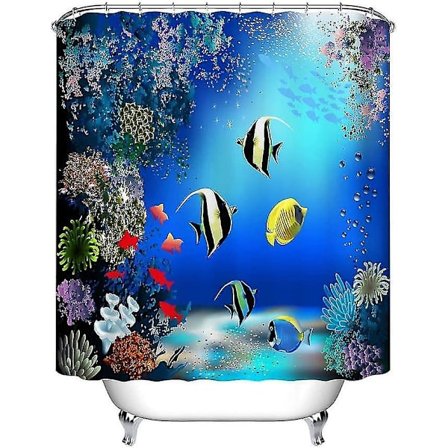 Undervannsverden Dusjforheng Vanntett Antimugg Baderomsgardiner Fisk Og Planter Pat