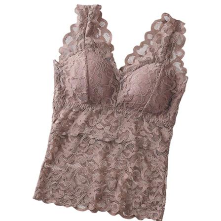 Spets Camisole Damstickade Sportunderkläder Khaki 3xl