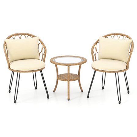 3-delt PE-rattan havemøbelsæt med hynder og bord