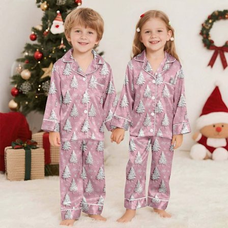 Familie Julepysjamas Matchende Sett Silke Casual Matchende Sett for Familie