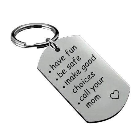 Kjør trygt nøkkelring, ha det gøy, vær trygg, ta gode valg, ring bestemoren din nøkkelring, nyhet i rustfritt stål gravert nøkkelring