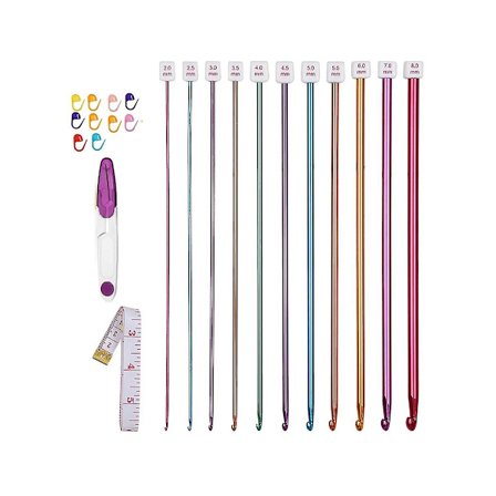 Tunisisk heklekroksett i aluminium, afghansk heklekit for nybegynnere, 11 stk fargerike metallkroker