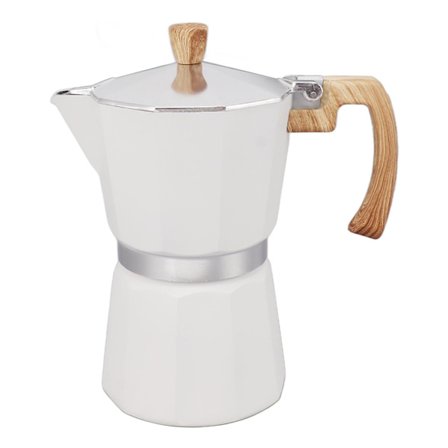 Moka-kanna i aluminiumlegering med snabb uppvärmning och bekvämt grepp, åttakantig kaffebryggare för gasspis, elektrisk spis, kök, vit, 300 ml