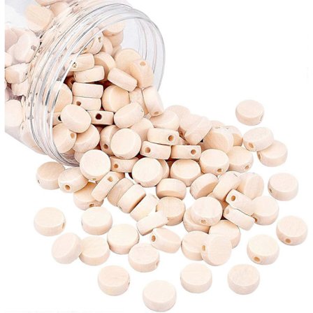 200 stk. Naturlige flate runde treperler 12,5 mm (1/2 tomme) Tremyntperler Ubehandlede runde treskiver