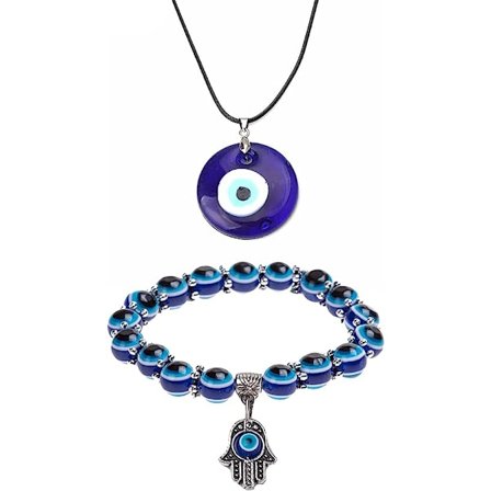 Evil Eye Halsband Armband,Blå Turkiskt Glas Läderrep Evil Eye Halsband för Kvinnor Män Lucky Protection Halsband Smycken