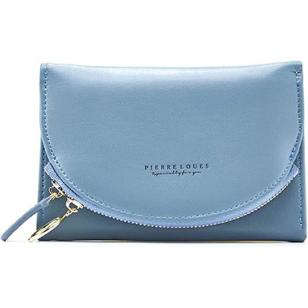 Liten Plånbok för Kvinnor Läder Kortfodral Trifold Plånböcker Framficka Nyckelring Blixtlås Myntplånbok (Ljusblå)