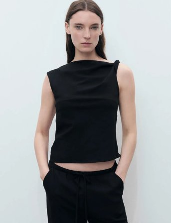 Mango Asymmetrical Draped Top With Straps - Black - L