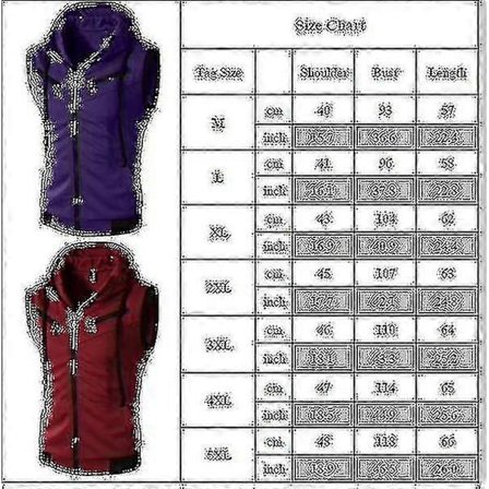 Erm Zip Up Ermeløs Gilet Hettejakke Hette Vest Sweatshirt Jakke Vest Topp gx2024120613 Red 5XL