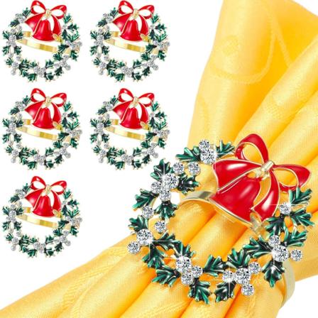 Jul Servettring Set Julkrans Metall Servettring Metall Servettspänne Grön Diamant Legering Servettring till jul Thanksgiving middagslur