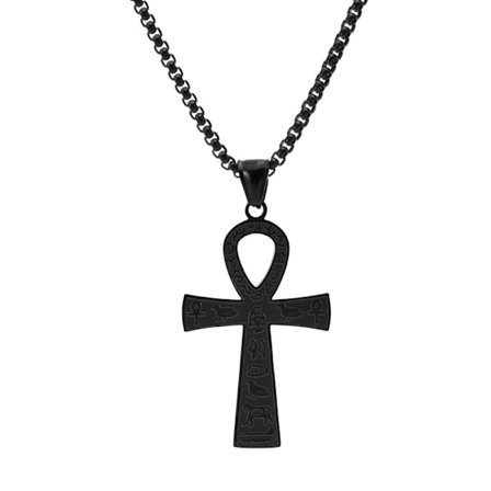 Mode rock hiphop titan stål halsband hiphop accessoarer, forntida egyptisk symbol Ankh kors titan stål halsband julklapp, svart