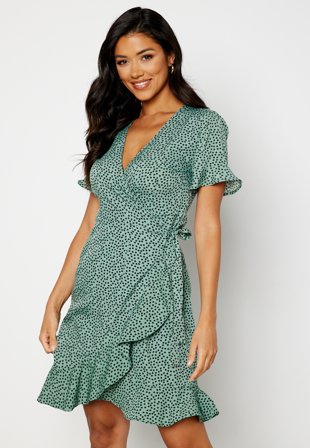ONLY Olivia S/S Wrap Dress Chinois Green AOP: B Klær