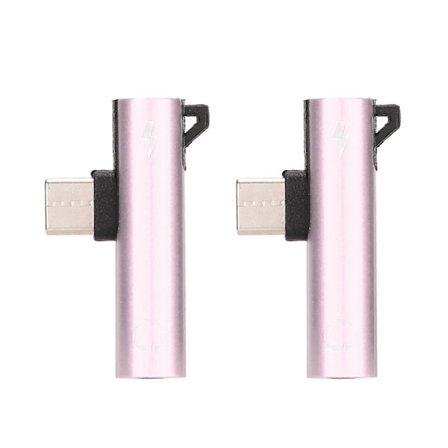 2 st USB C till 3,5 mm ljudadapter 2 i 1 Ljudladdning USB C till ljuduttag ABS USB C till ljuduttag för telefon surfplatta rosa