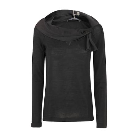 Alberta Ferretti Boat Neck TOP W Shoulder Ribbon Detail Sort, Dame