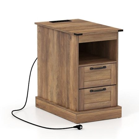 Natbord med ladestation, åben hylde og 2 skuffer