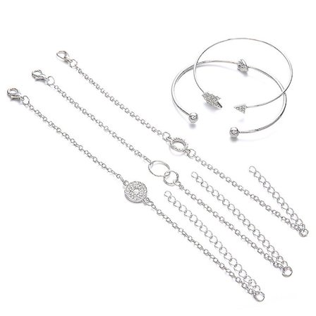 5 st/set Dam Armband Boho Pilform Kristall Liten Kedjebangle Dam Smycken