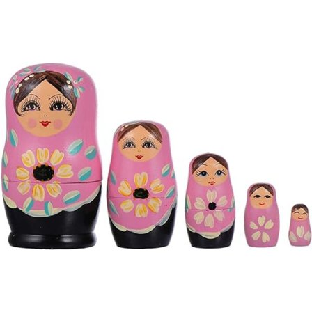 Sæt med 5 træ russiske nesting dukker juledekoration Matryo