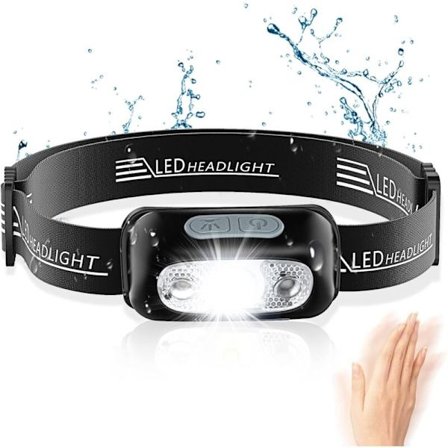 Kraftfull LED-pannlampa med rörelsesensor, IPX6 vattentät, 4 ljuslägen, USB-uppladdningsbar för camping, vandring, jakt