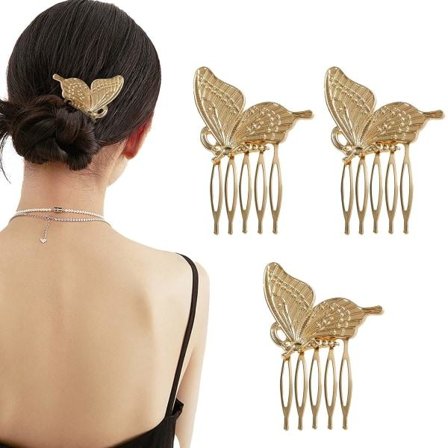 Hårkam for kvinner Tilbehør, French Twist Hårkam Metall Hårstyling Tilbehør for tykt langt hår (gull, 3-pakning)