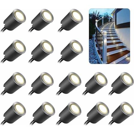 Sæt med 16 udendørs LED-spotlights, IP67 vandtæt, Ø 32m