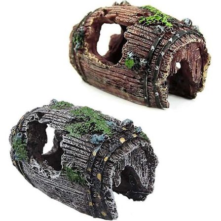 Sett med 2 Akvariumdekorasjoner Stein Grotte Landskap med Grønt Gress Skjult Reker og Fisk Landskap