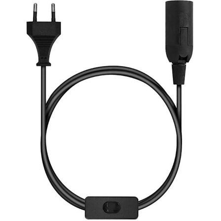 E27 Lamphållare med Strömkabel - Lamphållare med strömkabel, eluttag och strömbrytare - 1,8 meter kabel