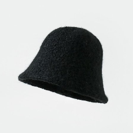 Uld bucket hat der får dit ansigt til at se mindre ud, elegant og flatterende (sort)