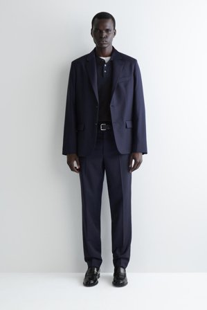 Homme Pantalon De Costume Droit En Laine in Bleu