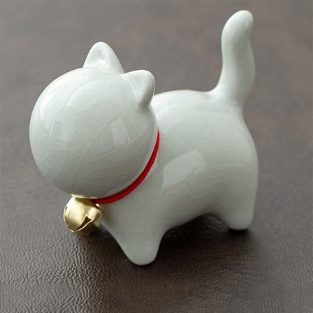 Naturlig Keramik Katt Hund Trä Valp Figurer VIT