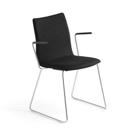 Conference chair OTTAWA with skid base and armrests, black fabric, chrome