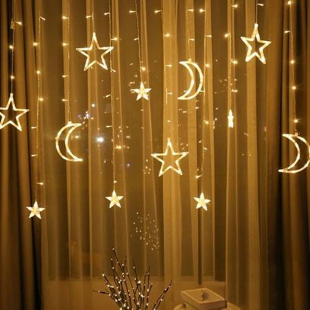 LED-valoverho, 3,5 m 120 LED-tähtikuu satuvalot valkoinen